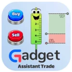 لوگوی گجت‌بات با دکمه‌های آبی خرید و قرمز فروش و خط‌کش کارتونی